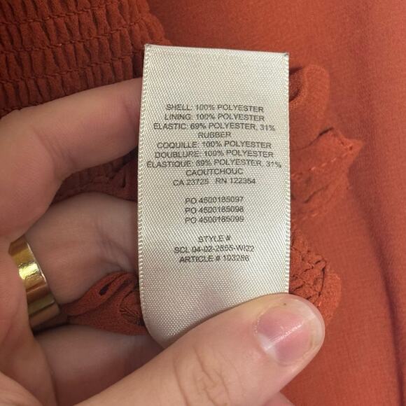 Women's Size M Wilfred Aritzia Tempest Blouse Orange Smocked Long Sleeve Chiffon - Picture 7 of 7